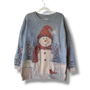 YESNO Cotton & Wool Blend Snowman Sweater Size M